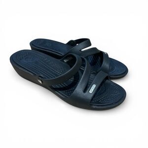 Crocs Patricia Womens Wedge Slip-on Sandals Size 9 Black Casual Comfort Beach